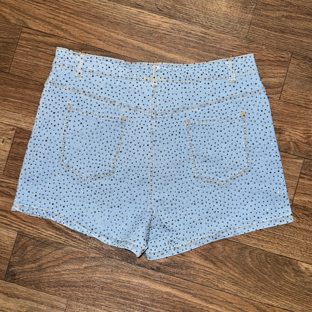 Denim Rhinestone Shorts - Picture 2 of 3